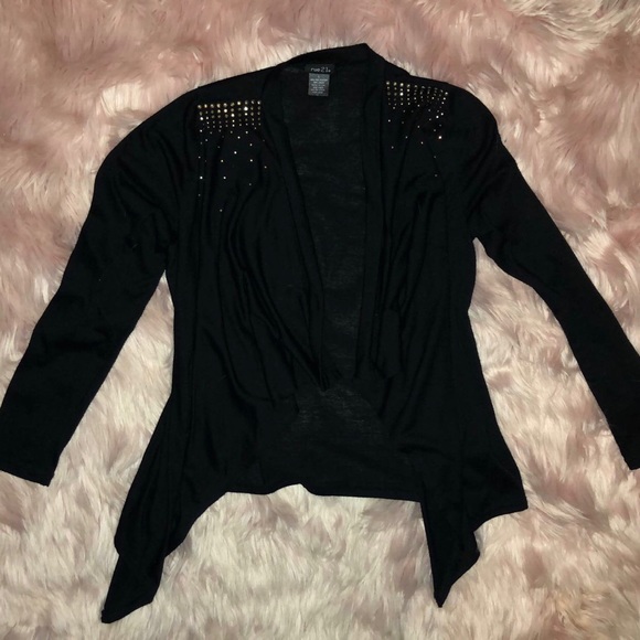 Black cardigan with gold rhinestones on shoulders - Picture 1 of 4